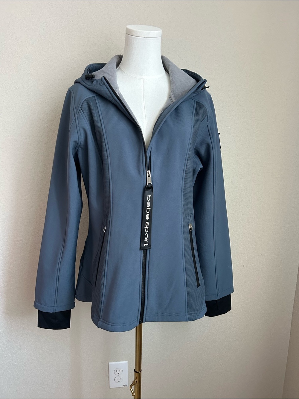 bebe Slate Blue Hooded Softshell Utility Jacket